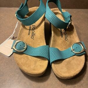 Birkenstock Papillo Wedge Sandals with Teal Adjustable Straps NWT